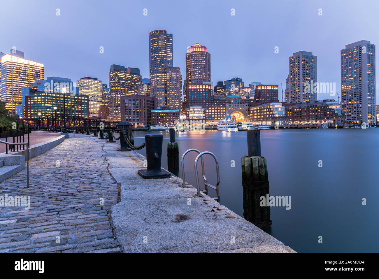 View of Boston skyline at dusk Stock Photo