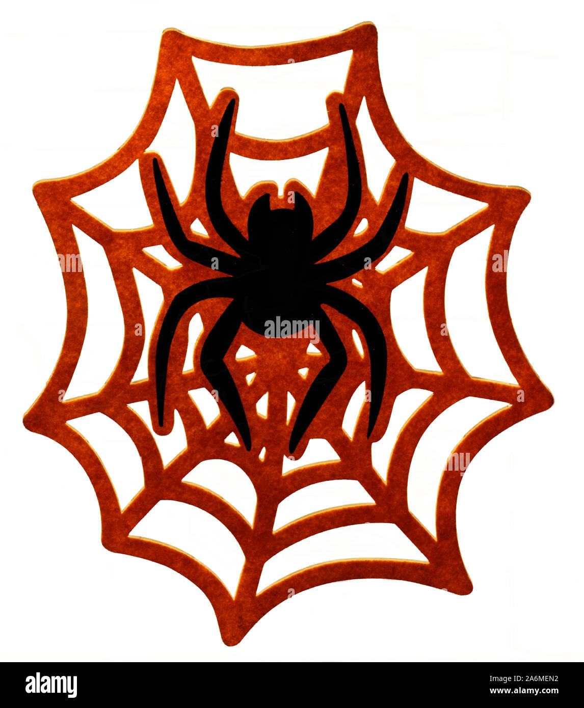 Black spider on red web isolated over white background Stock Photo