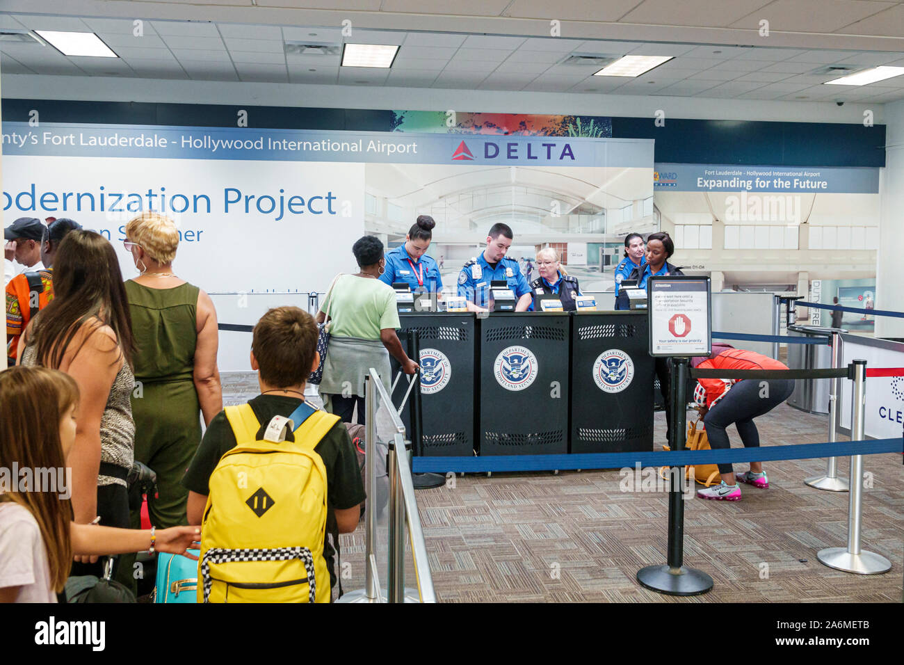 Fort Ft. Lauderdale Florida,Fort Lauderdale-Hollywood International Airport FLL,terminal,inside,security screening checkpoint,Transportation Security Stock Photo