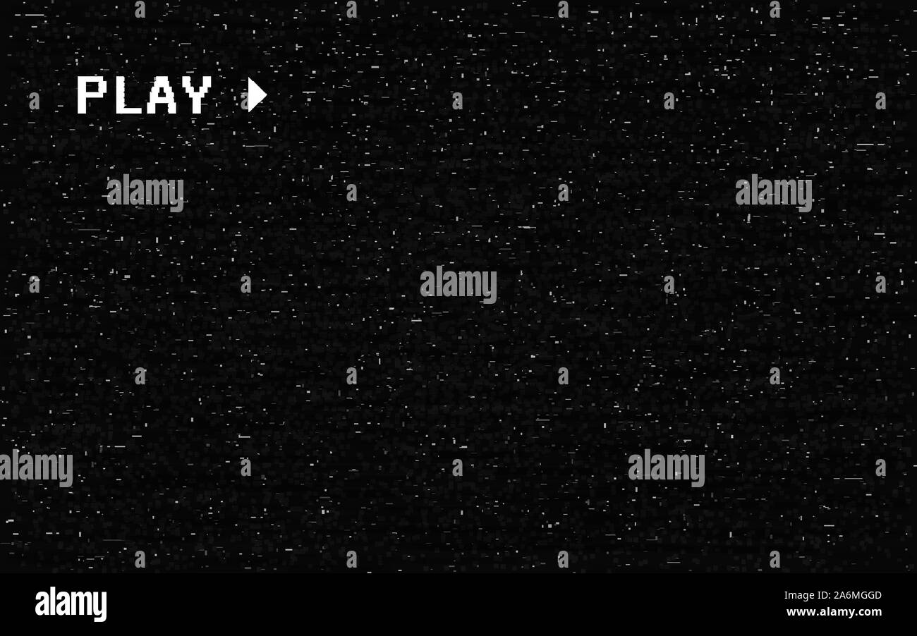 Glitch VHS camera effect. White analog distortions on black background