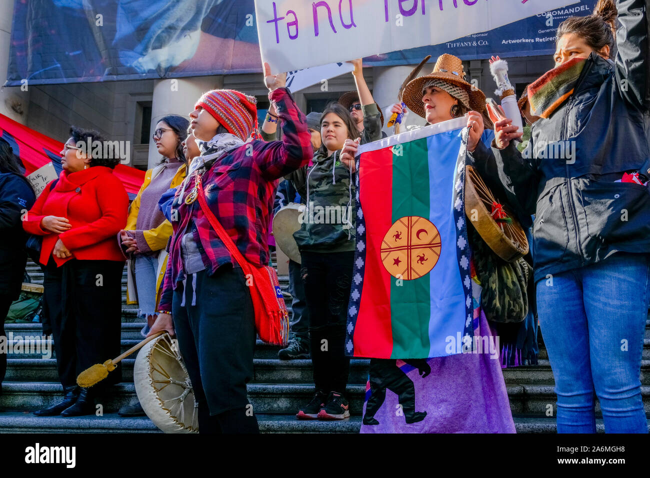 Indigenous activists at Climate Strike, Vancouver, British Columbia, Canada Stock Photo