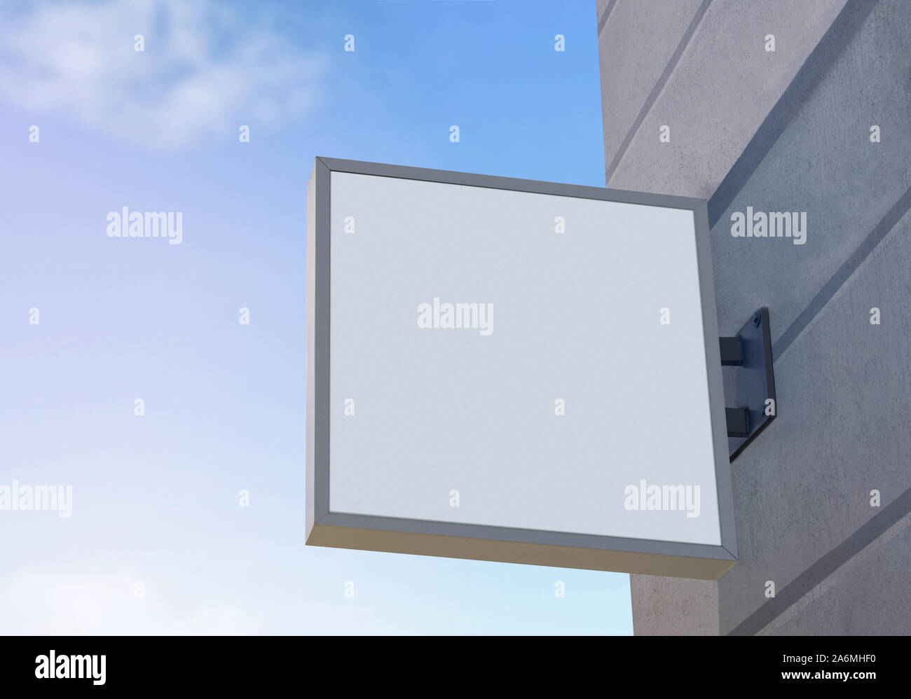 Blank White Square Banner With Gray Frame Mock Up Sky Background