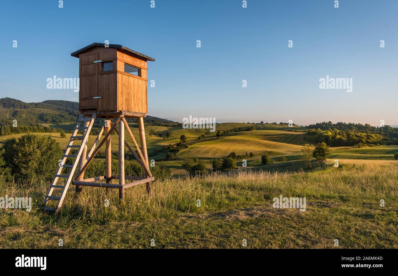 Hunting hide. A place for a hunters or foresters Stock Photo