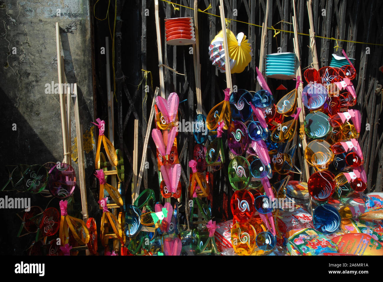 Colourful cheap toys for sale at street market, Yangon, Myanmar, Asia