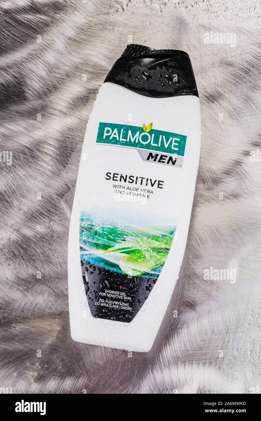 Palmolive shower gel isolated on gradient background produced by american Colgate-Palmolive Company founded in 1806. Stock Photo