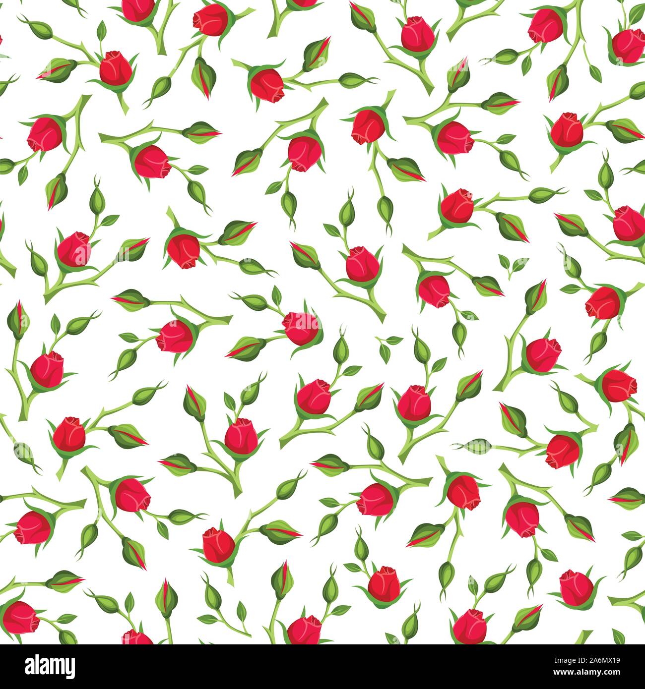Vector seamless pattern with red rose buds on a white background Stock ...