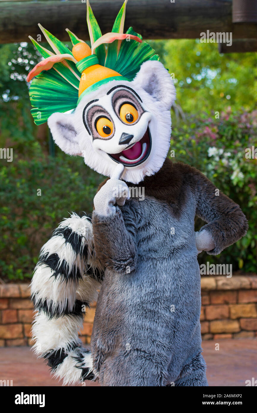King Julien, Lemur, Madagascar Animated Film Character, Universal Studios Resort, Orlando, Florida, USA Stock Photo