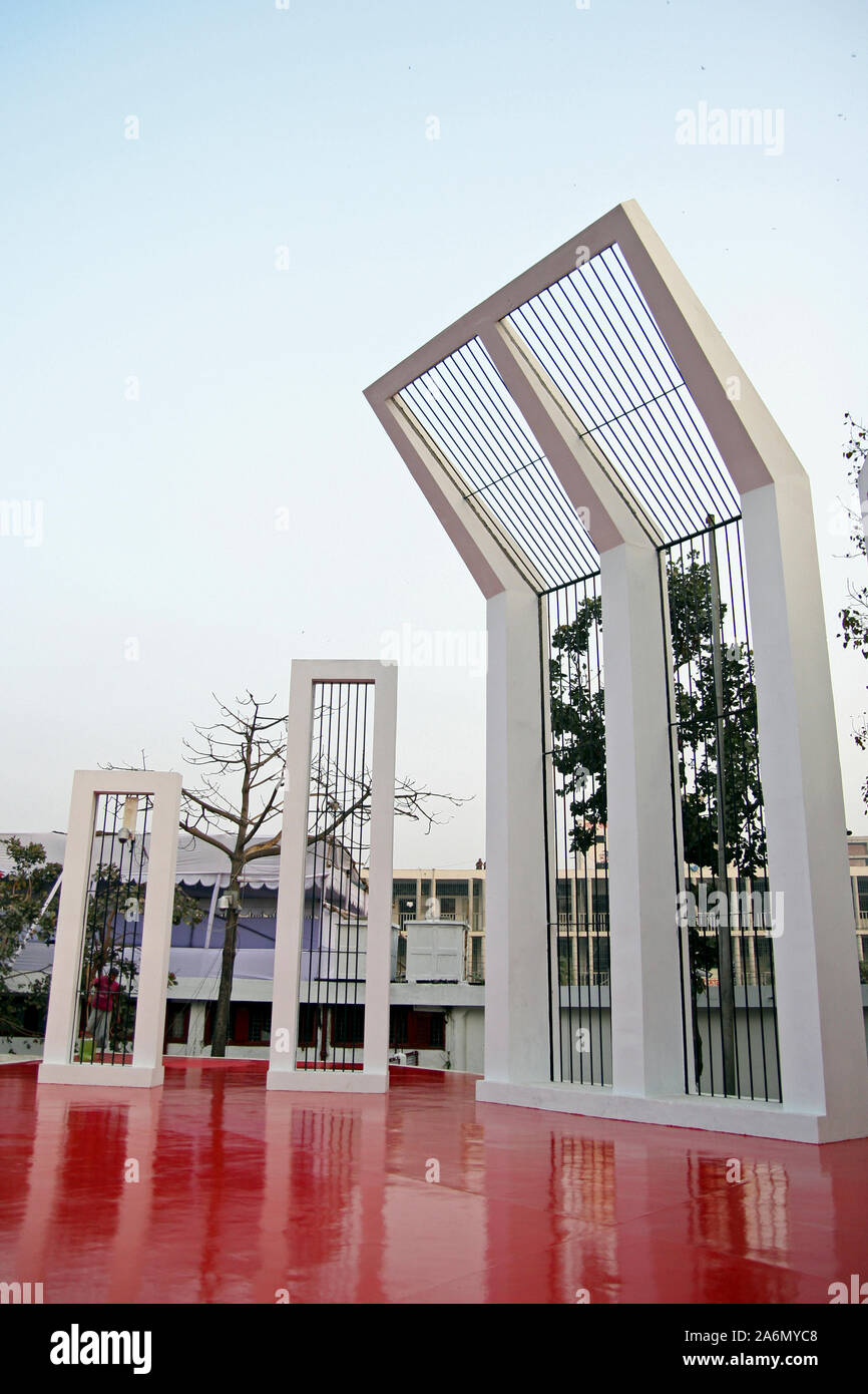 The Central Shaheed Minar (Martyr’s Monument) with a facelift on 20th February Sunday, ahead of the International Mother Language Day that begins at 12:01 am. on 21st February. Dhaka, Bangladesh. February 20, 2011. Stock Photo