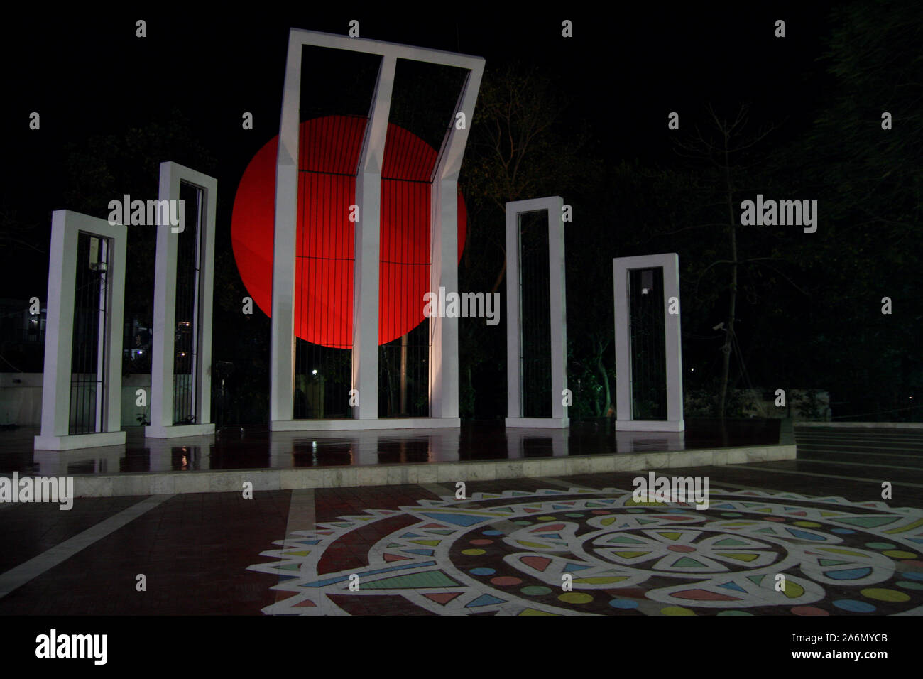 The Central Shaheed Minar (Martyr’s Monument) with a facelift on 20th February Sunday, ahead of the International Mother Language Day that begins at 12:01 am. on 21st February. Dhaka, Bangladesh. February 20, 2011. Stock Photo