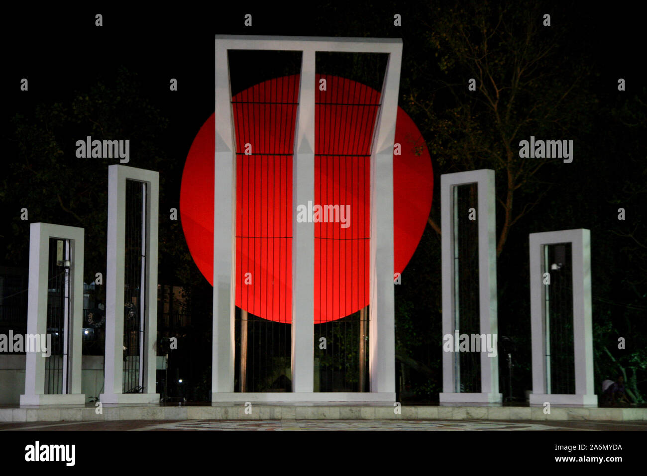 The Central Shaheed Minar (Martyr’s Monument) with a facelift on 20th February Sunday, ahead of the International Mother Language Day that begins at 12:01 am. on 21st February. Dhaka, Bangladesh. February 20, 2011. Stock Photo