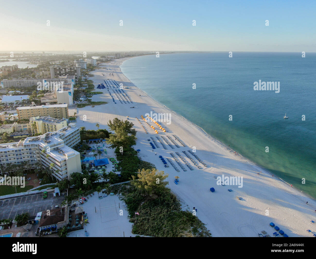 Aerial view of St Pete beach and resorts in St Petersburg, Florida USA