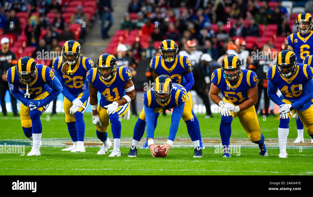 London, UK. 27 October 2019. Rams practice ahead of the NFL match  Cincinnati Bengals v Los Angeles Rams at Wembley Stadium, game 3 of this  year's NFL London Games. Final score Bengals