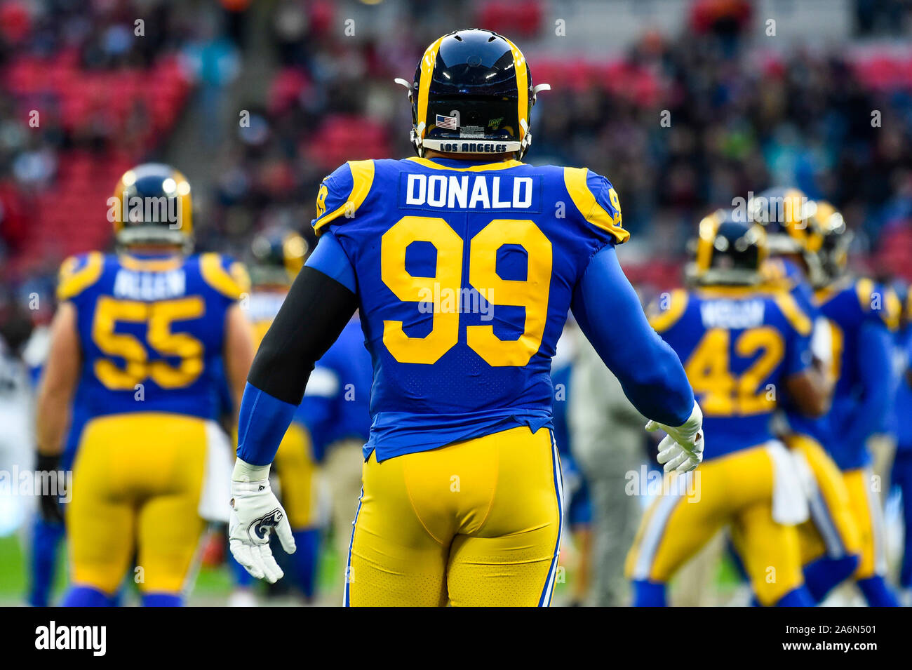 LA Rams defensive tackle Aaron Donald #99 participates in a media