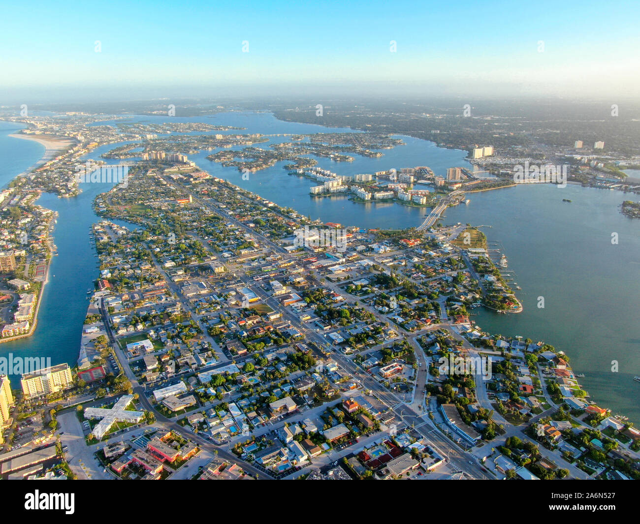 Aerial view of St. Petersburg during sunrise, Florida, USA. downtown