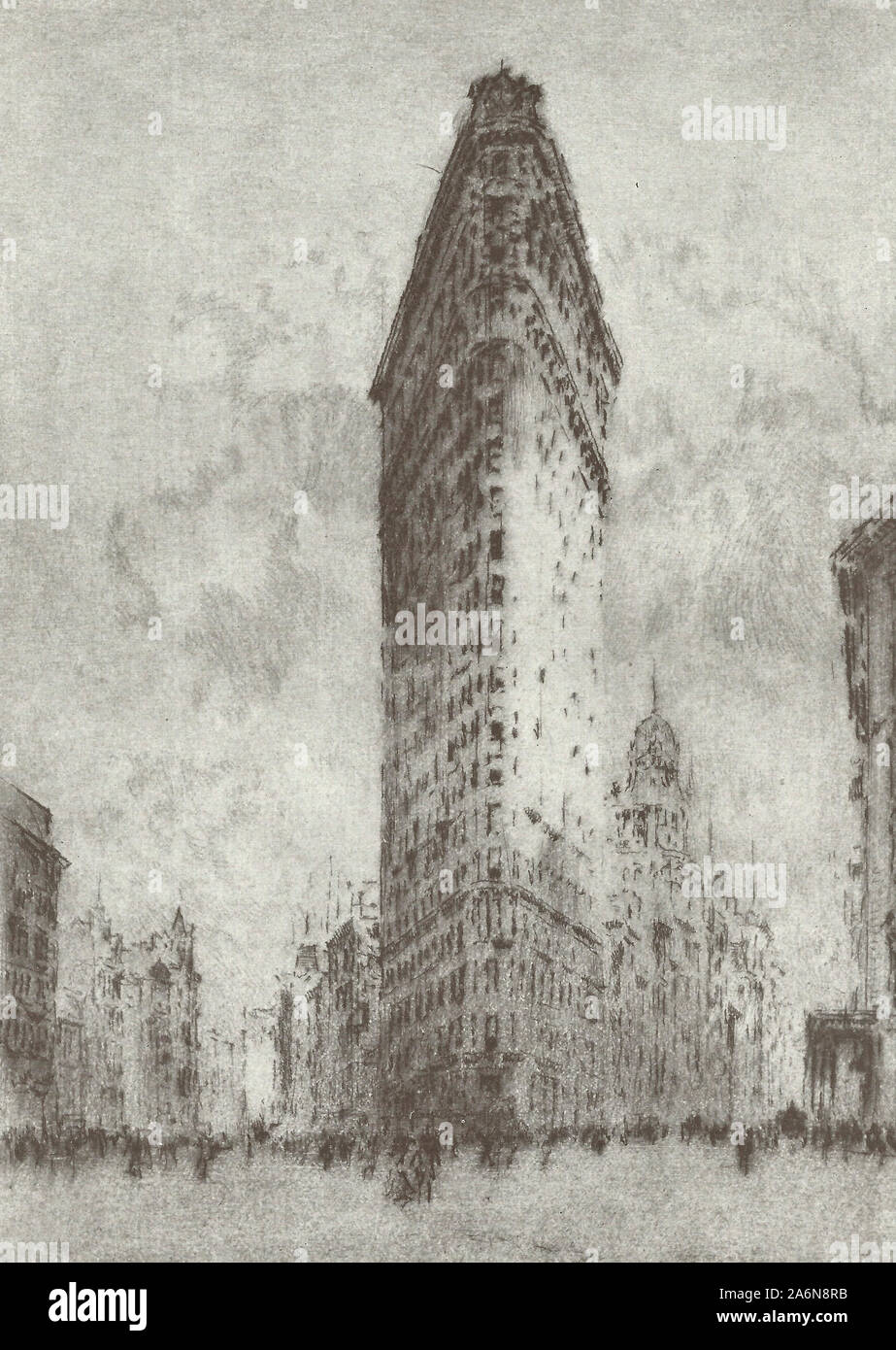 The Flatiron Building, Broadway and Twenty-Third Street - Drawn by Joseph Pennell, circa 1905 Stock Photo