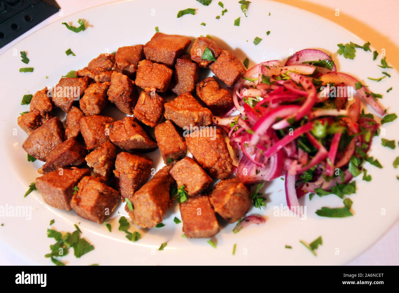 Turkish liver kebab (Ciger Kebab) on the dinner plate Stock Photo Alamy