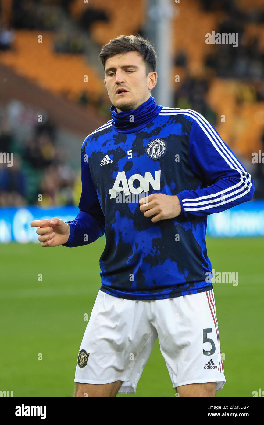 27th October 2019, Carrow Road, Norwich, England; Premier League, Norwich City v Manchester United : Harry Maguire (5) of Manchester United warming up  Credit: Mark Cosgrove/News Images Stock Photo