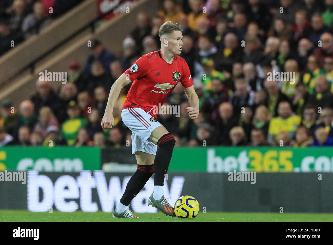 27th October 2019, Carrow Road, Norwich, England; Premier League, Norwich City v Manchester United : Scott McTominay (39) of Manchester United in action during the game  Credit: Mark Cosgrove/News Images Stock Photo