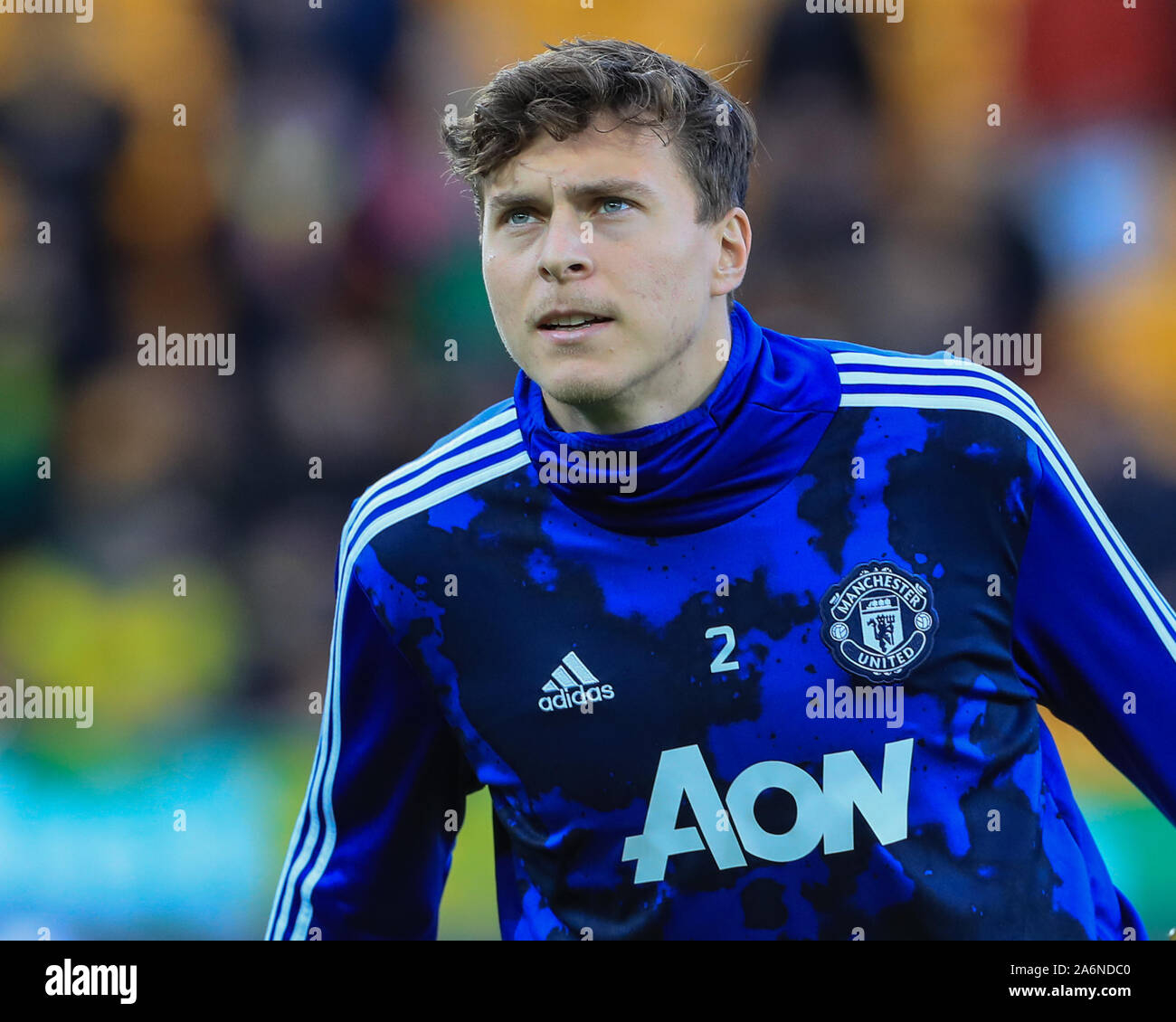 27th October 2019, Carrow Road, Norwich, England; Premier League, Norwich City v Manchester United :Victor Lindelof (2) of Manchester United warming up  Credit: Mark Cosgrove/News Images Stock Photo