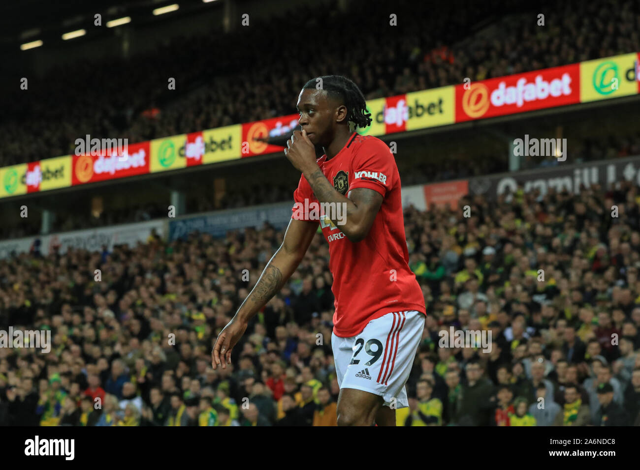 27th October 2019, Carrow Road, Norwich, England; Premier League, Norwich City v Manchester United : Aaron Wan-Bissaka (29) of Manchester United  Credit: Mark Cosgrove/News Images Stock Photo