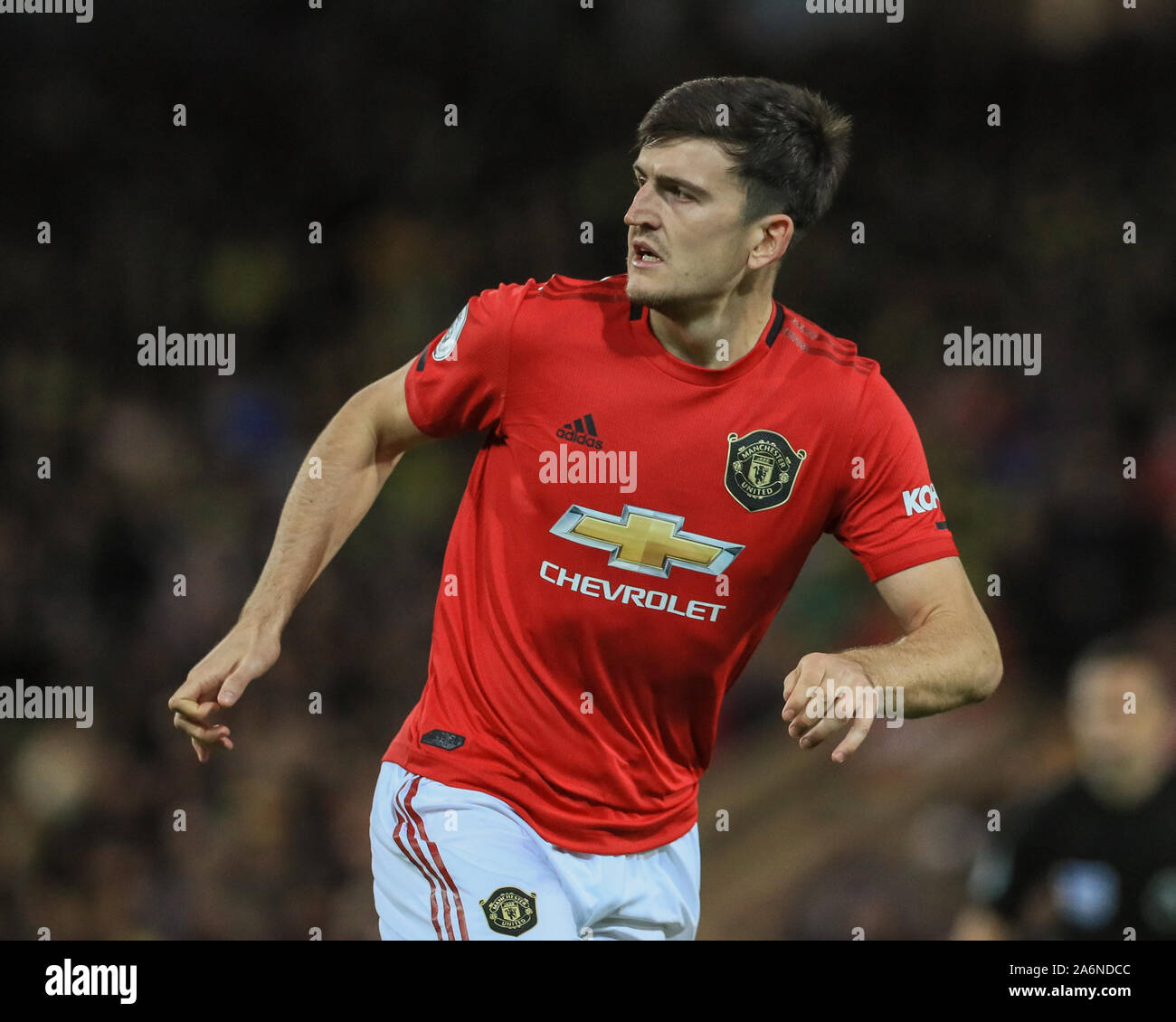 27th October 2019, Carrow Road, Norwich, England; Premier League, Norwich City v Manchester United : Harry Maguire (5) of Manchester United during the game Credit: Mark Cosgrove/News Images Stock Photo