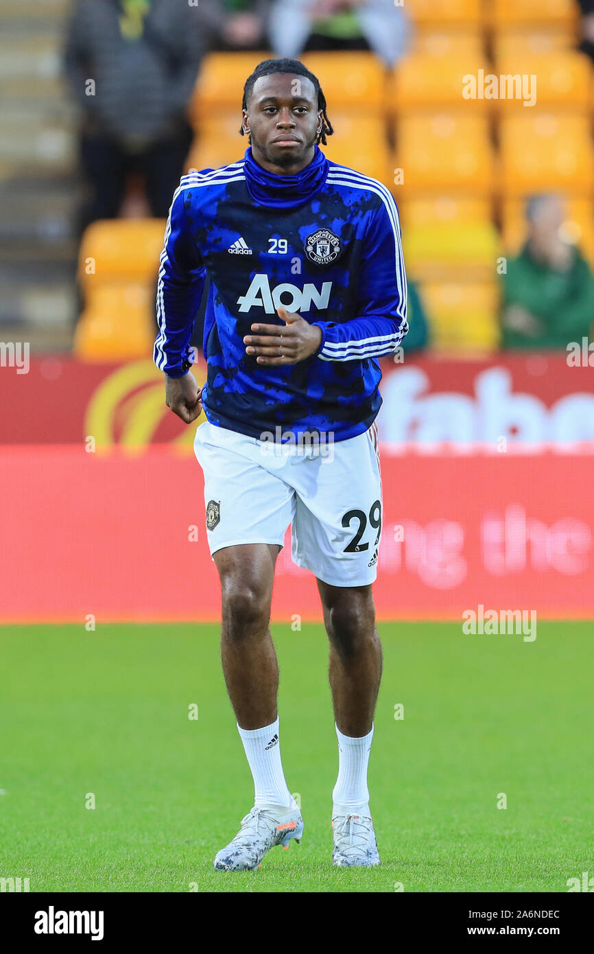 27th October 2019, Carrow Road, Norwich, England; Premier League, Norwich City v Manchester United : Aaron Wan-Bissaka (29) of Manchester United warming up  Credit: Mark Cosgrove/News Images Stock Photo