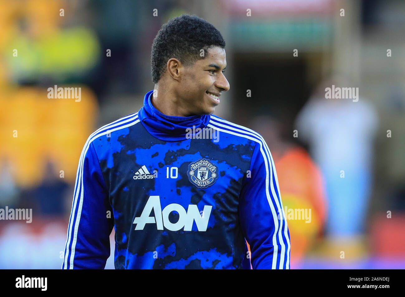 27th October 2019, Carrow Road, Norwich, England; Premier League, Norwich City v Manchester United : Marcus Rashford (10) of Manchester United warming up  Credit: Mark Cosgrove/News Images Stock Photo
