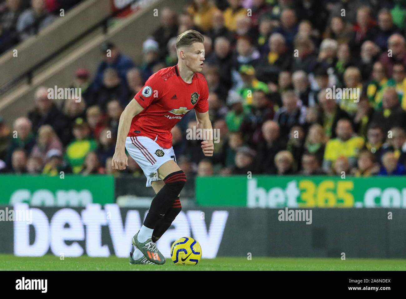 27th October 2019, Carrow Road, Norwich, England; Premier League, Norwich City v Manchester United : Scott McTominay (39) of Manchester United in action during the game  Credit: Mark Cosgrove/News Images Stock Photo