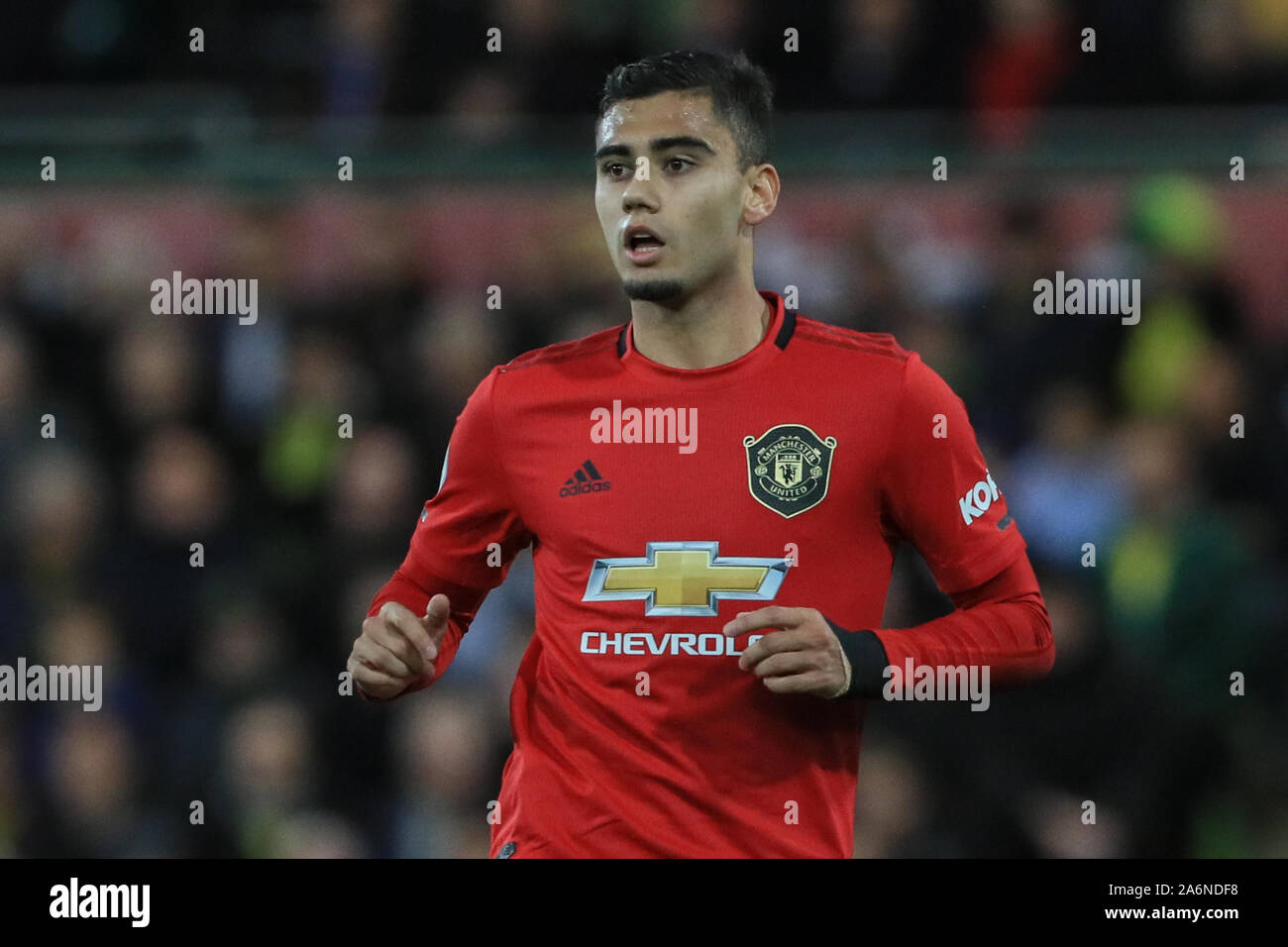 27th October 2019, Carrow Road, Norwich, England; Premier League, Norwich City v Manchester United : Andreas Pereira (15) of Manchester United during the game Credit: Mark Cosgrove/News Images Stock Photo