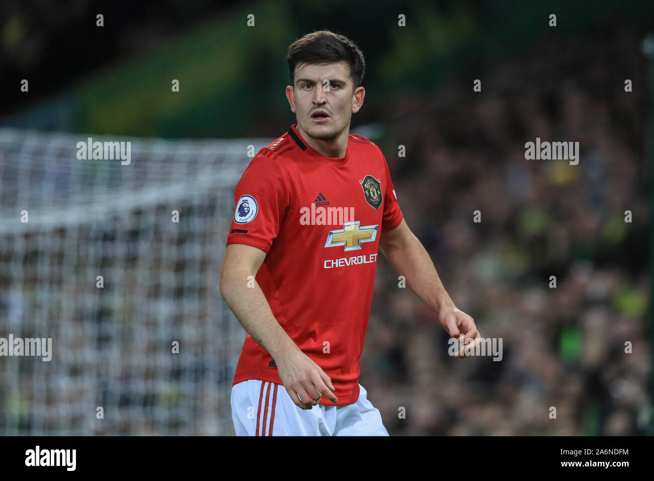 27th October 2019, Carrow Road, Norwich, England; Premier League, Norwich City v Manchester United : Harry Maguire (5) of Manchester United during the game Credit: Mark Cosgrove/News Images Stock Photo