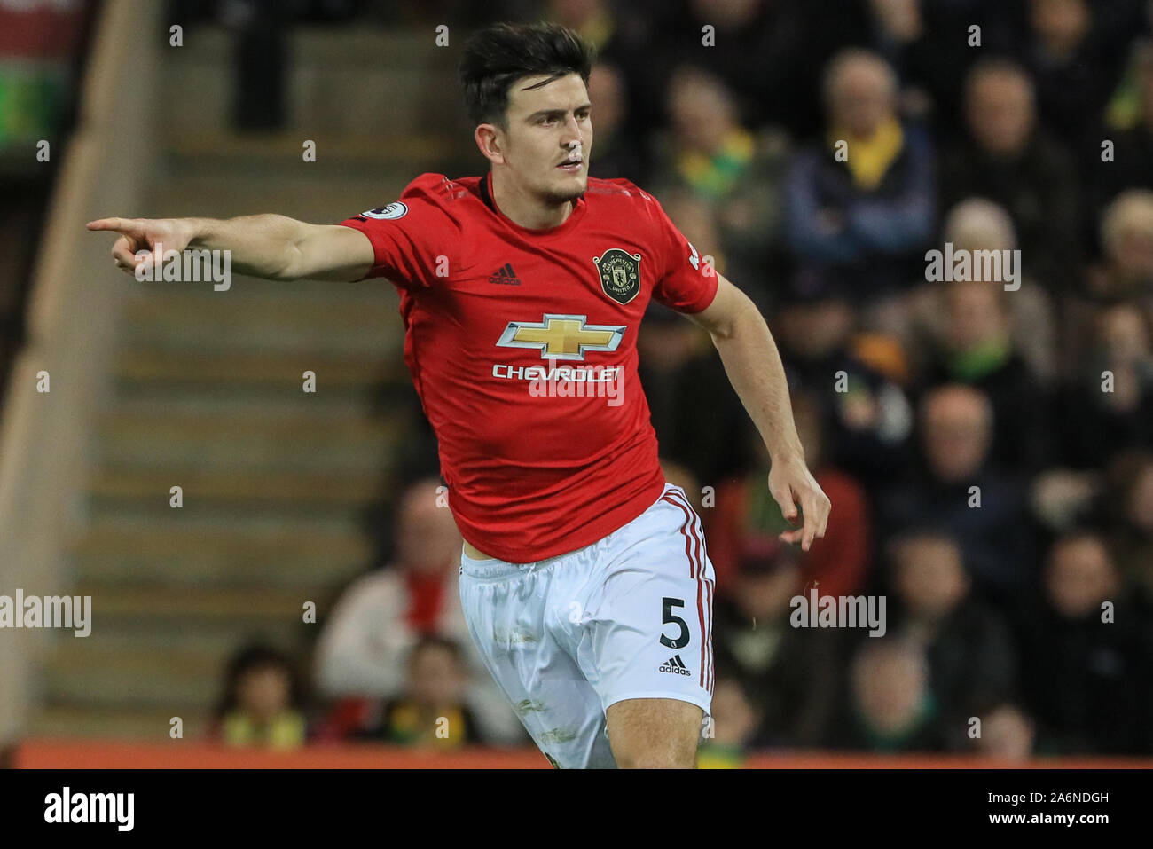 27th October 2019, Carrow Road, Norwich, England; Premier League, Norwich City v Manchester United : Harry Maguire (5) of Manchester United during the game Credit: Mark Cosgrove/News Images Stock Photo
