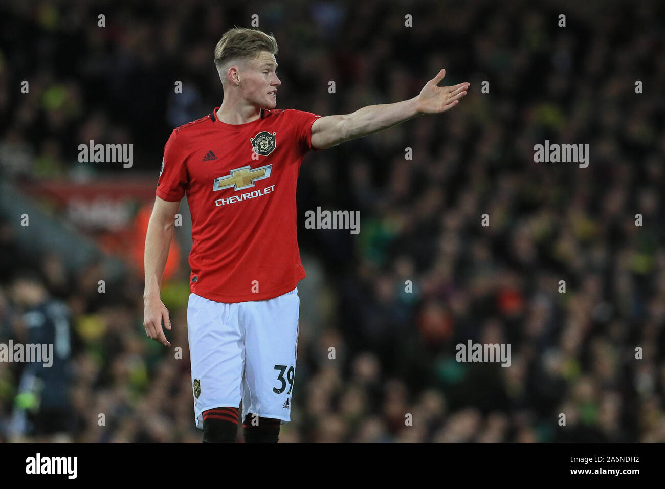 27th October 2019, Carrow Road, Norwich, England; Premier League, Norwich City v Manchester United : Scott McTominay (39) of Manchester United during the game Credit: Mark Cosgrove/News Images Stock Photo