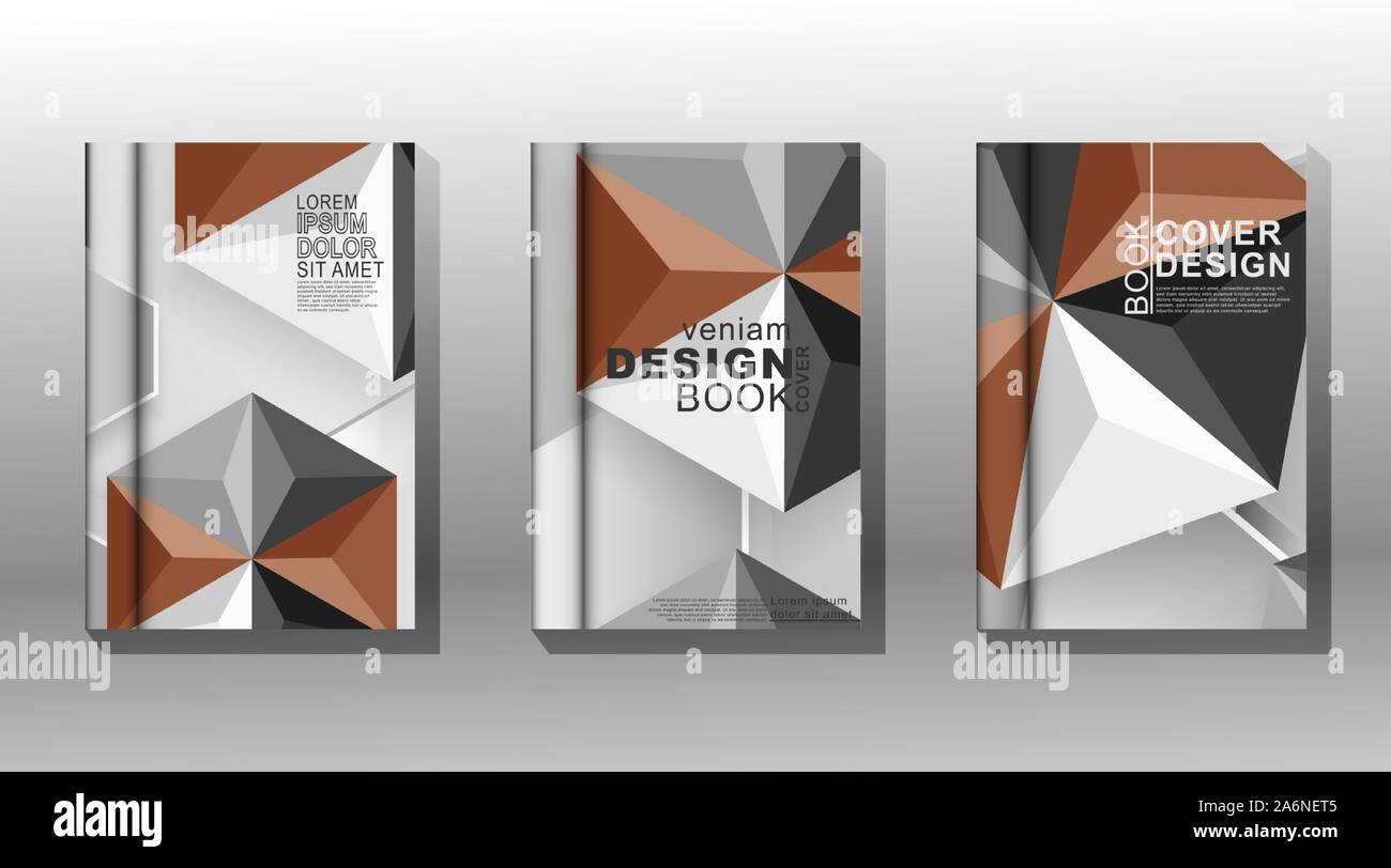 collection of book covers, brochures etc. hexagon shapes stacked triangular geometry with a combination of black, white brown and gray Stock Vector
