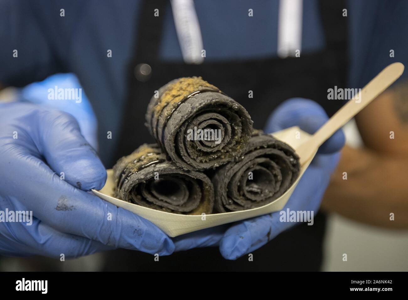 Beijing, Finland. 27th Oct, 2019. Licorice roll ice cream is made and