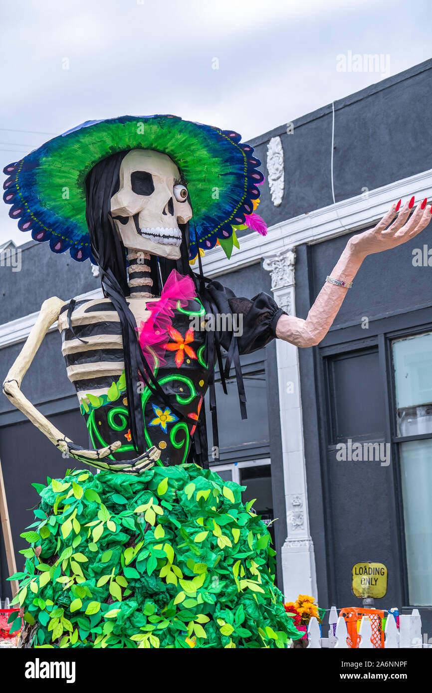 Spooky statue at Dia de los Muertos festival, day of the dead, in San Pedro, California Stock Photo