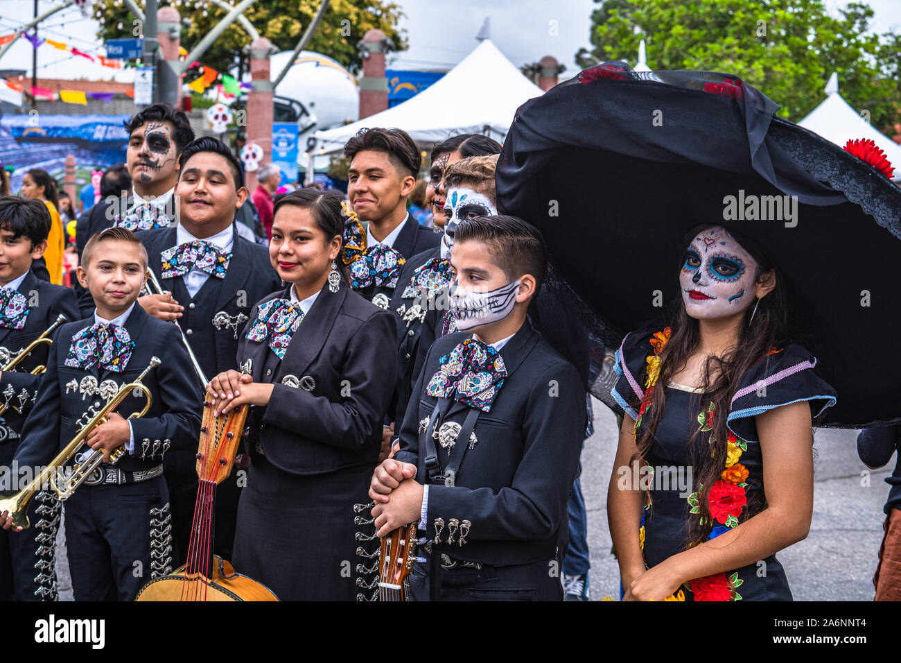Spooky costumed people at Dia de los Muertos festival, day of the dead, in San Pedro, California Stock Photo