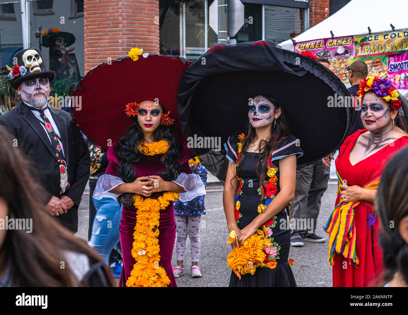 Spooky costumed people at Dia de los Muertos festival, day of the dead, in San Pedro, California Stock Photo