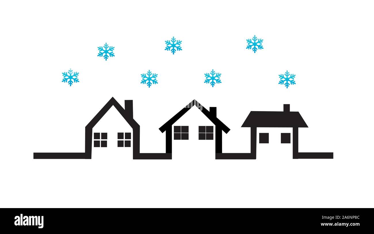 snowflakes vector illustration art with houses Stock Vector
