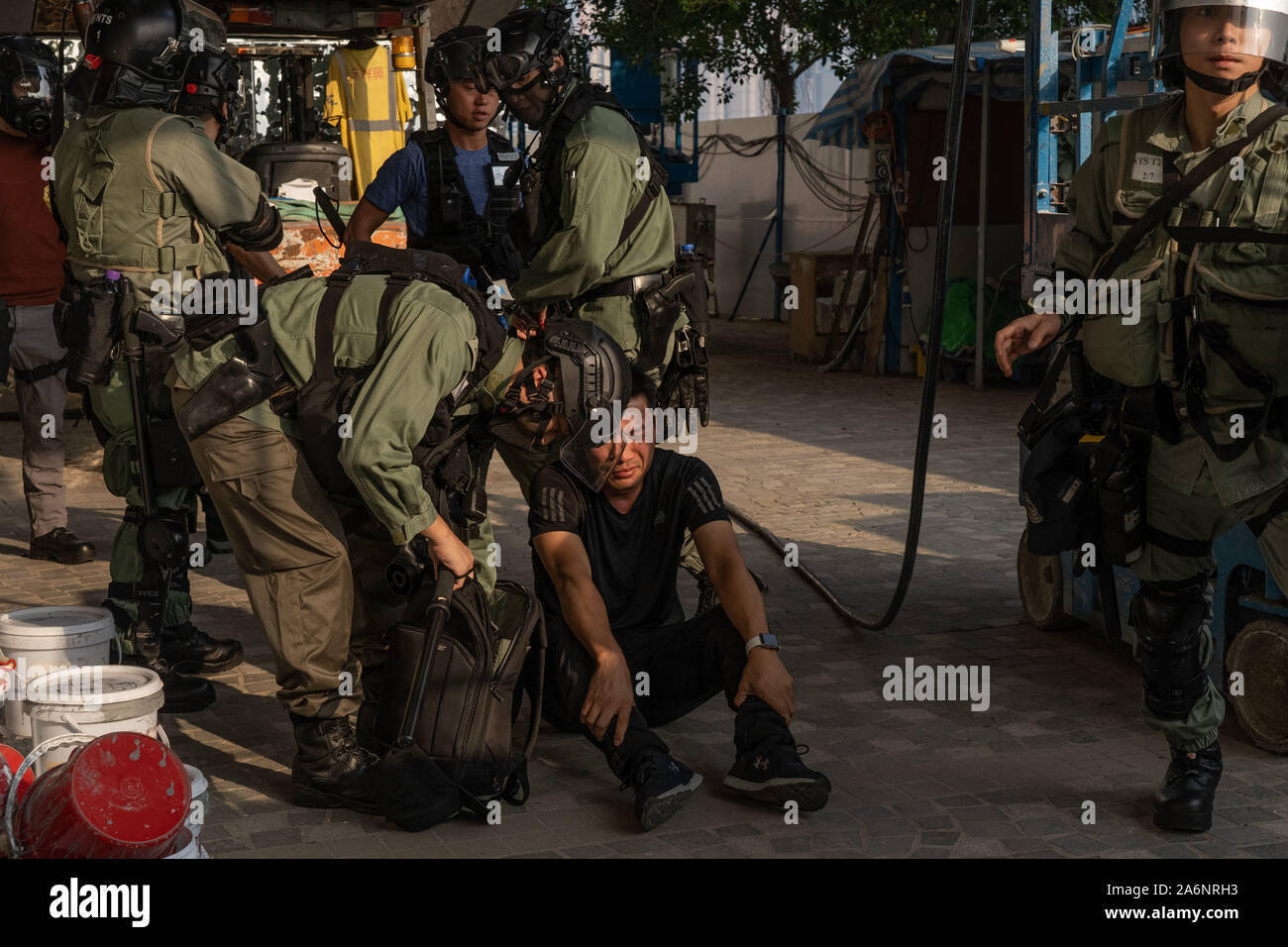Hong Kong, China. 27th Oct, 2019. A protester being arrested by the police during the demonstration.Hong Kong pro-democracy protesters demonstrated against police brutality in Tsim Sha Tsui. The rally turned into a conflict at night in Mong Kok. Credit: SOPA Images Limited/Alamy Live News Stock Photo