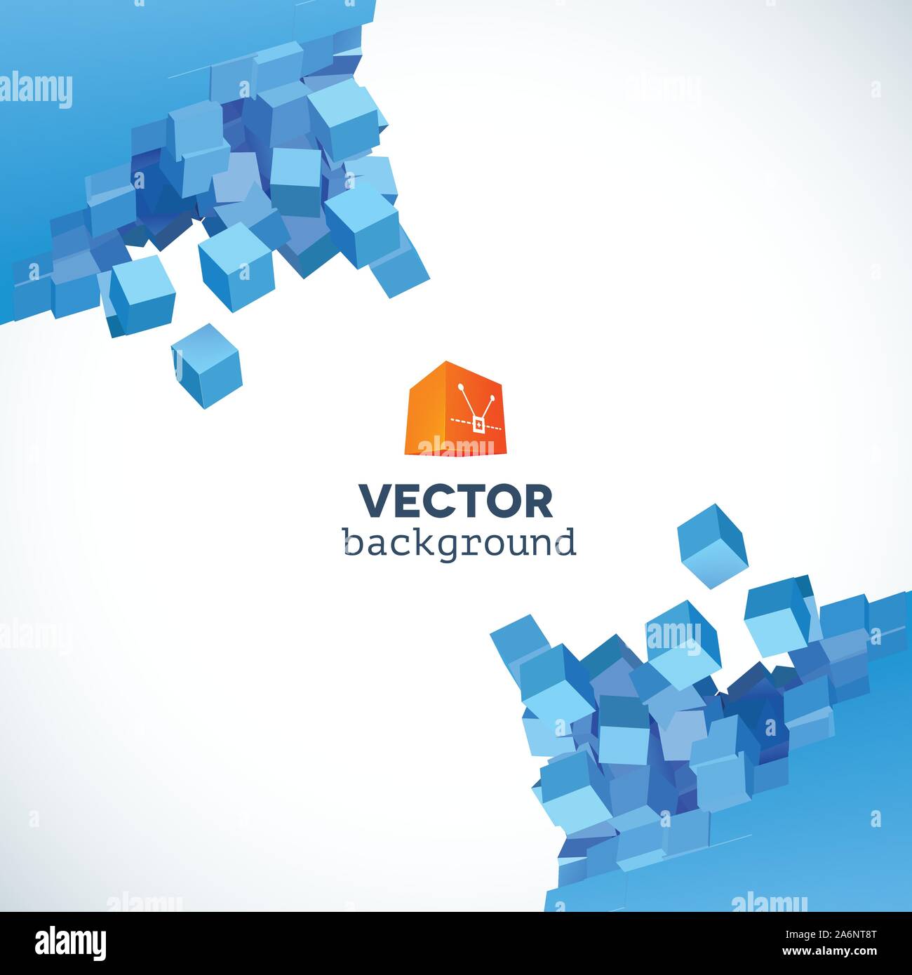 Vector 3D explosion background with cubical particles Stock Vector