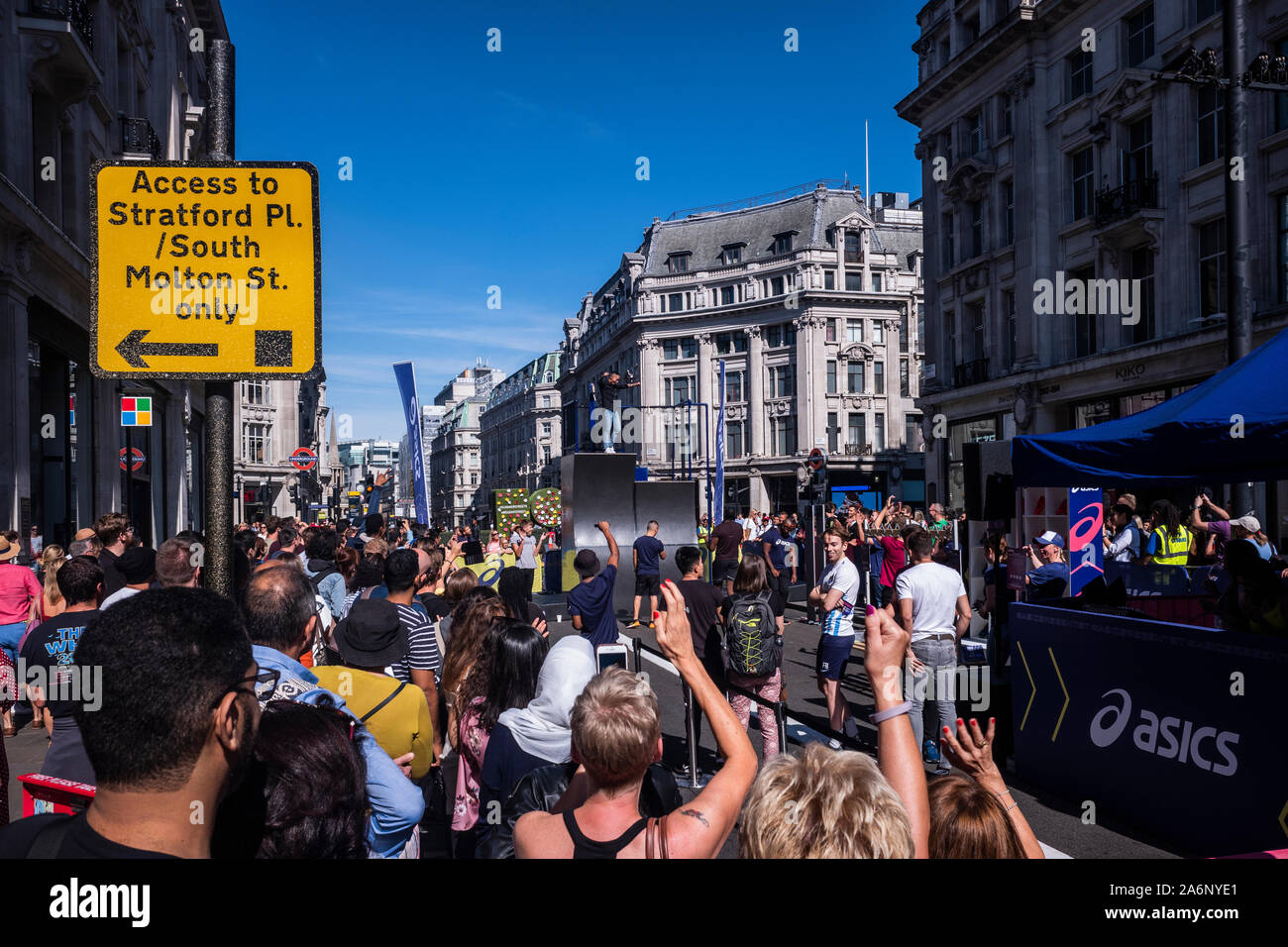 Traffic free street as Regent Street is closed off for the Summer Streets event in the City of Westminster, London, England, U.K. Stock Photo