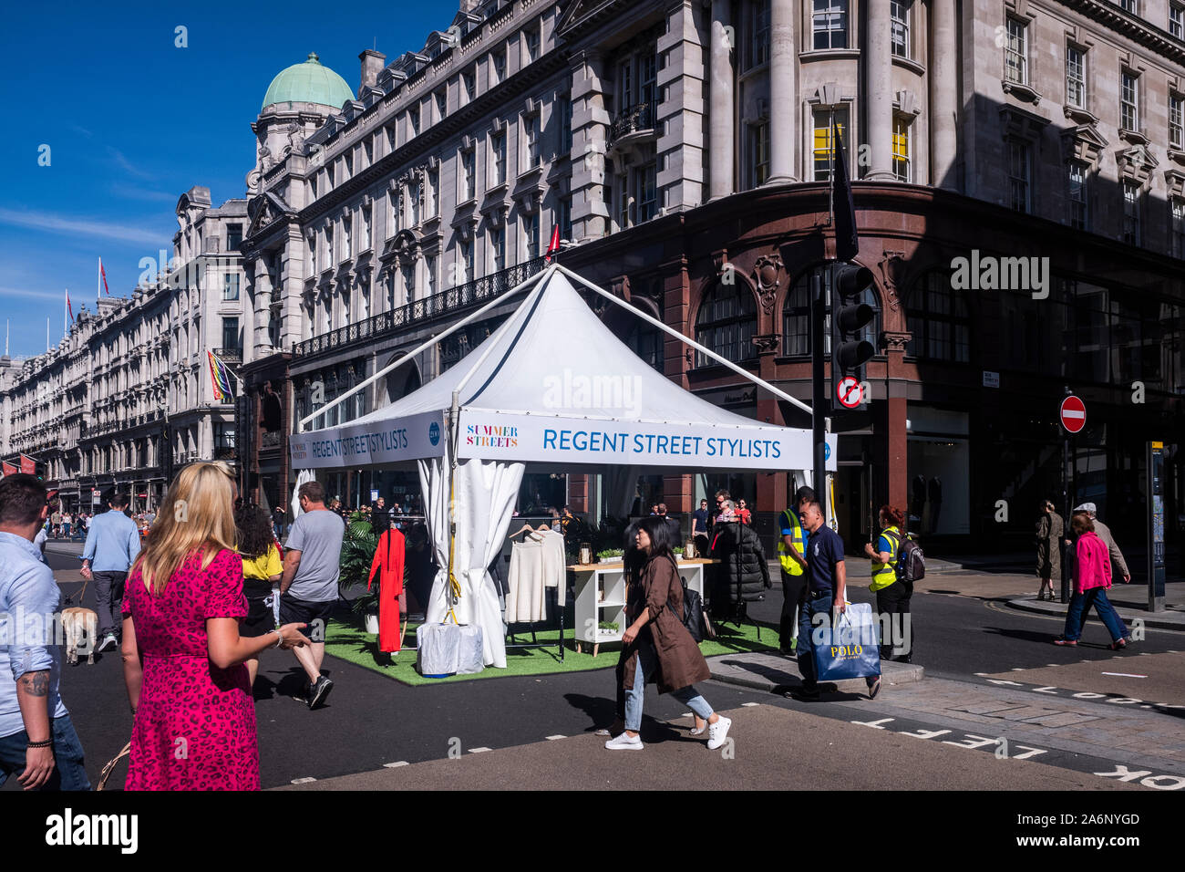 Traffic free street as Regent Street is closed off for the Summer Streets event in the City of Westminster, London, England, U.K. Stock Photo