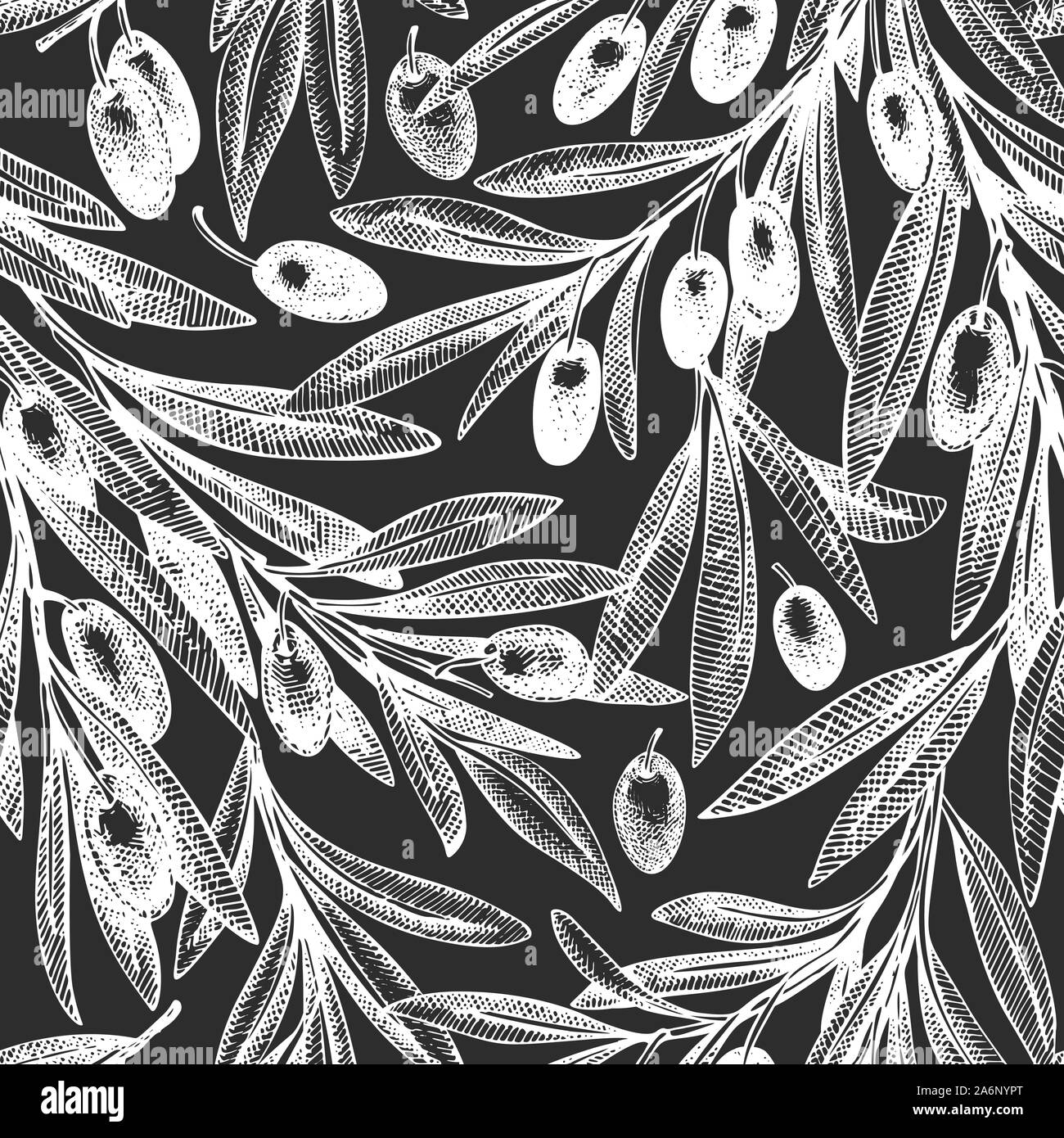 Olive branch seamless pattern. Hand drawn vector food illustration on ...