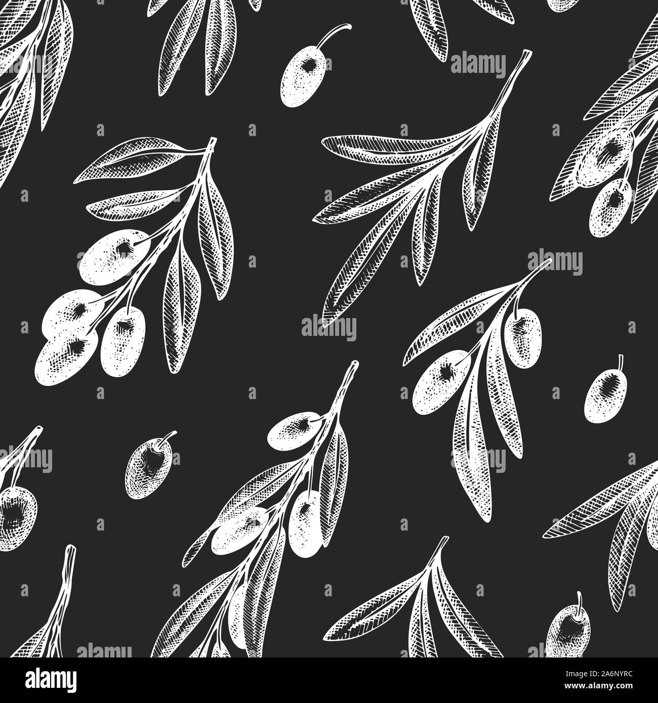 Olive branch seamless pattern. Hand drawn vector food illustration on ...