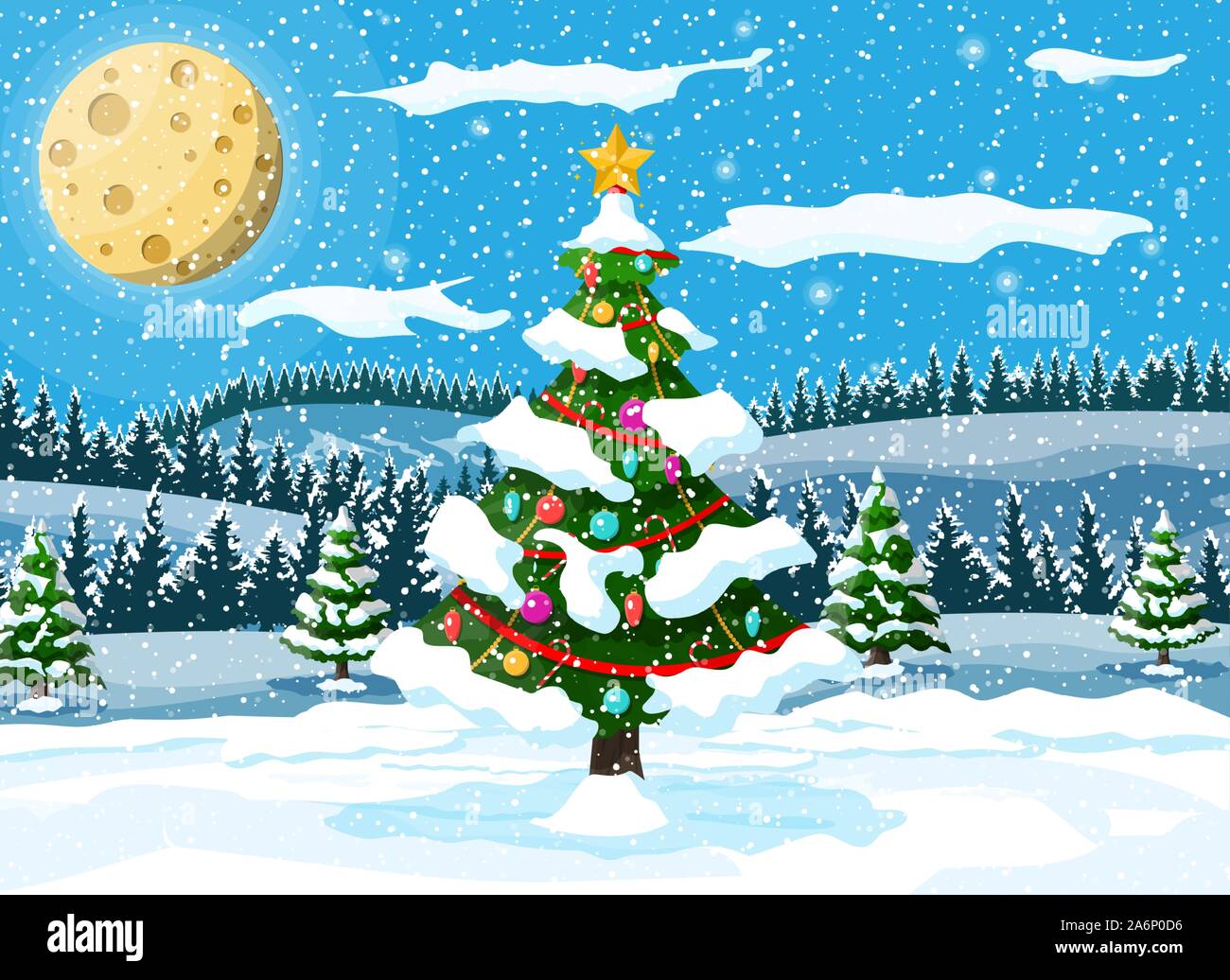 Christmas nature landscape Stock Vector