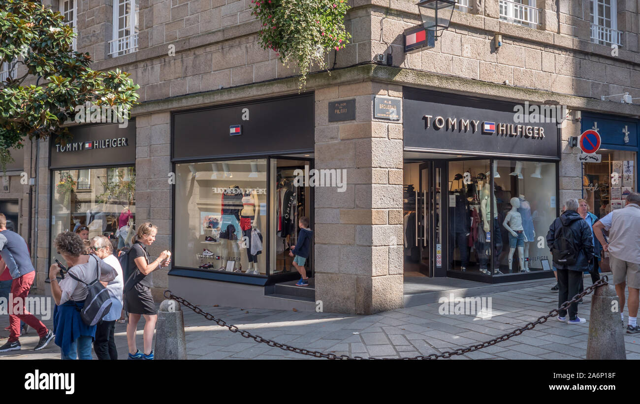 Tommy Hilfiger in France, luxury clothing brand, store front in France,  Saint malo 9-8-10 Stock Photo - Alamy