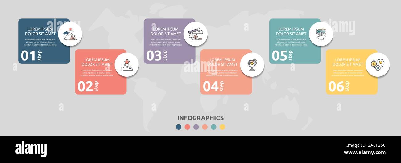 Vector infographic flat template rectangle for six diagrams, graph ...