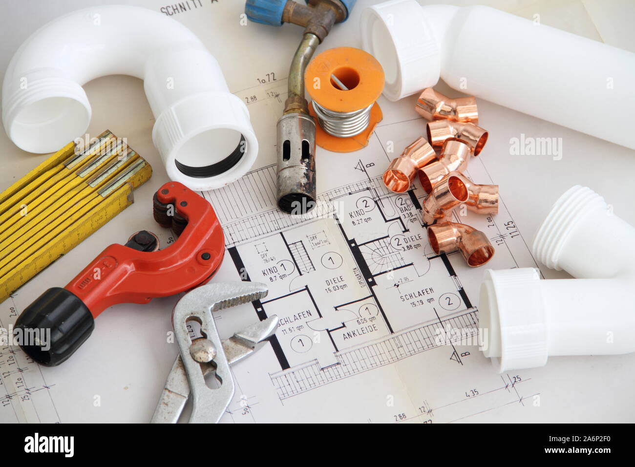 Installation material on a workbench Stock Photo