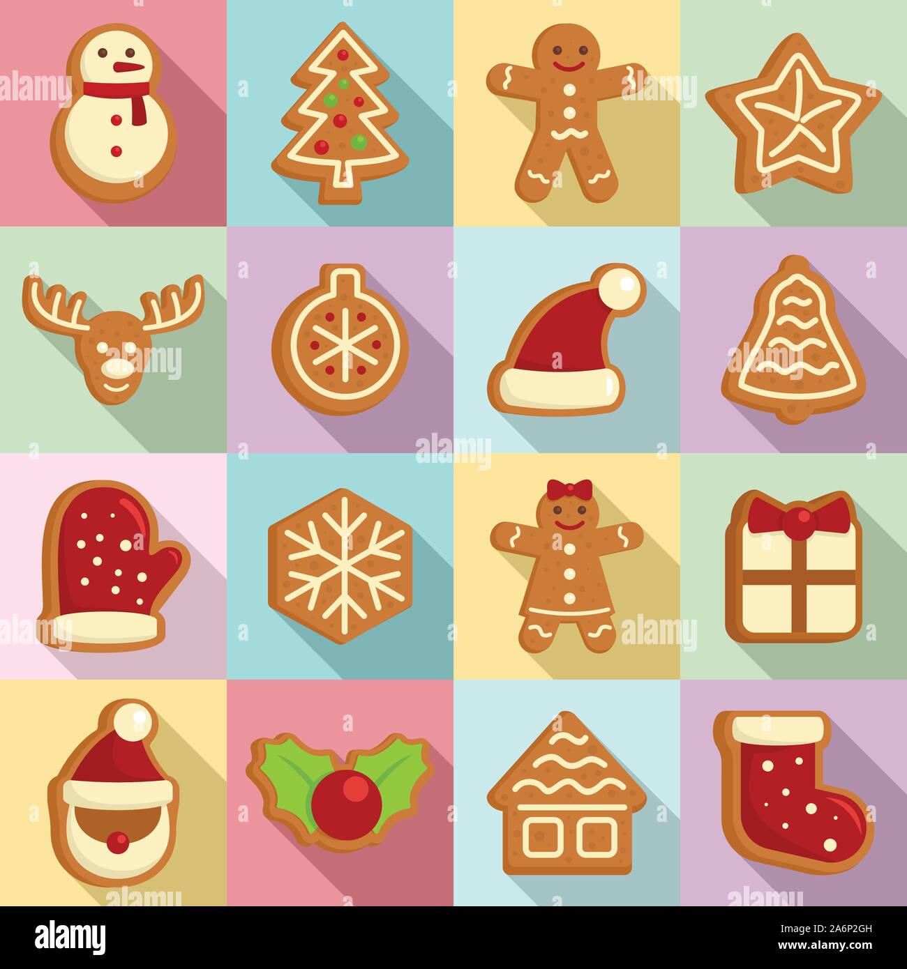 Gingerbread icons set. Flat set of gingerbread vector icons for web design Stock Vector