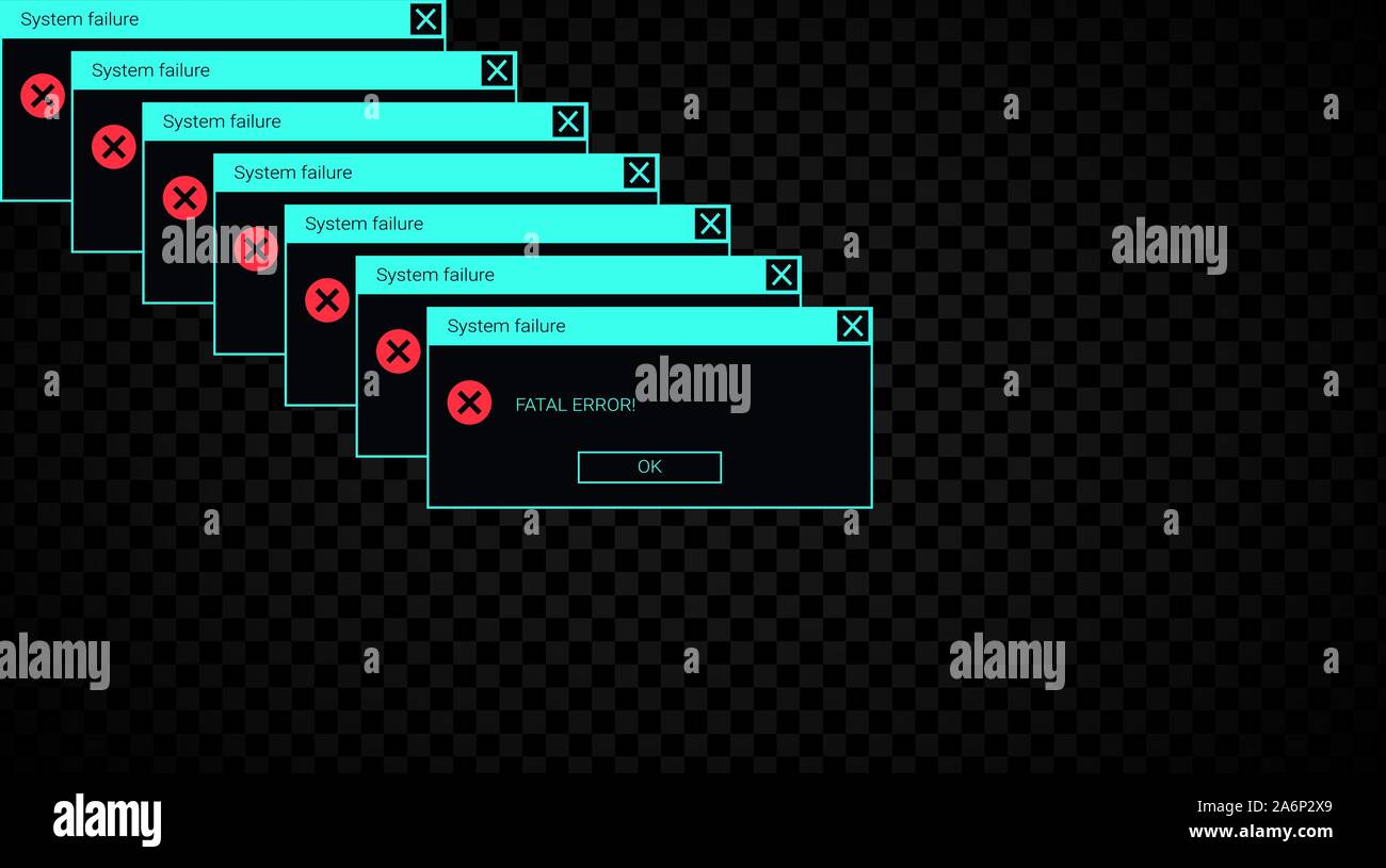 Glitchy system fail error message. Neon UI of an alert popup Stock ...